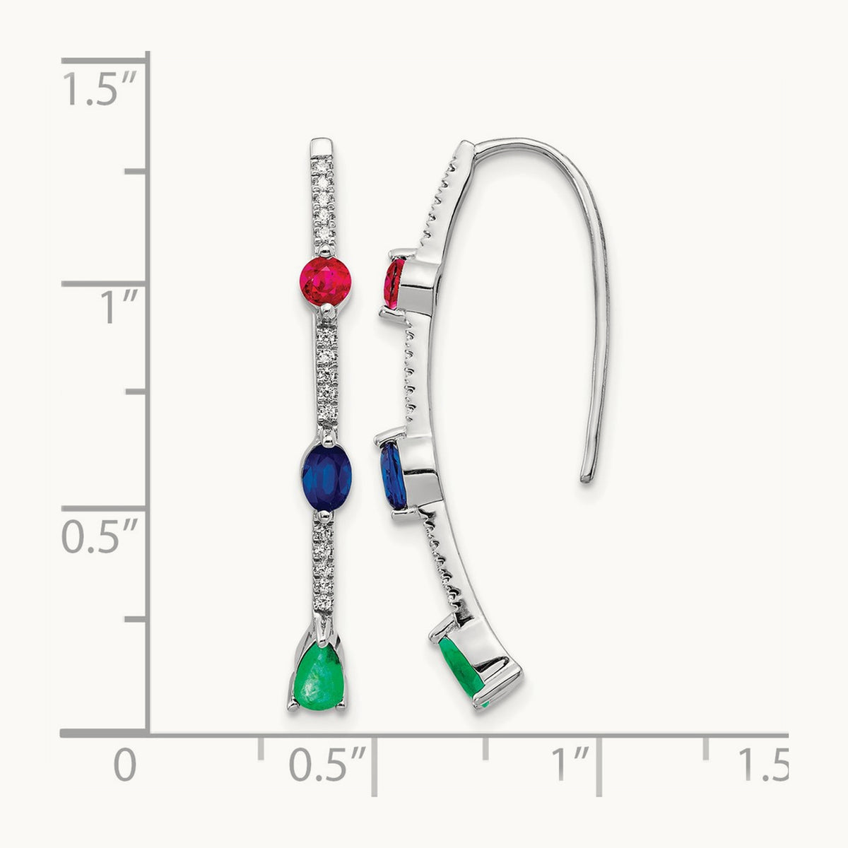 Diamond and Ruby/Sapphire/Emerald Earrings, 14K White Gold