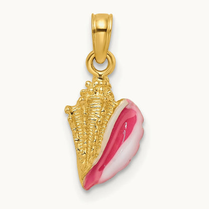 Textured and Enamel Conch Shell Pendant — 17mm