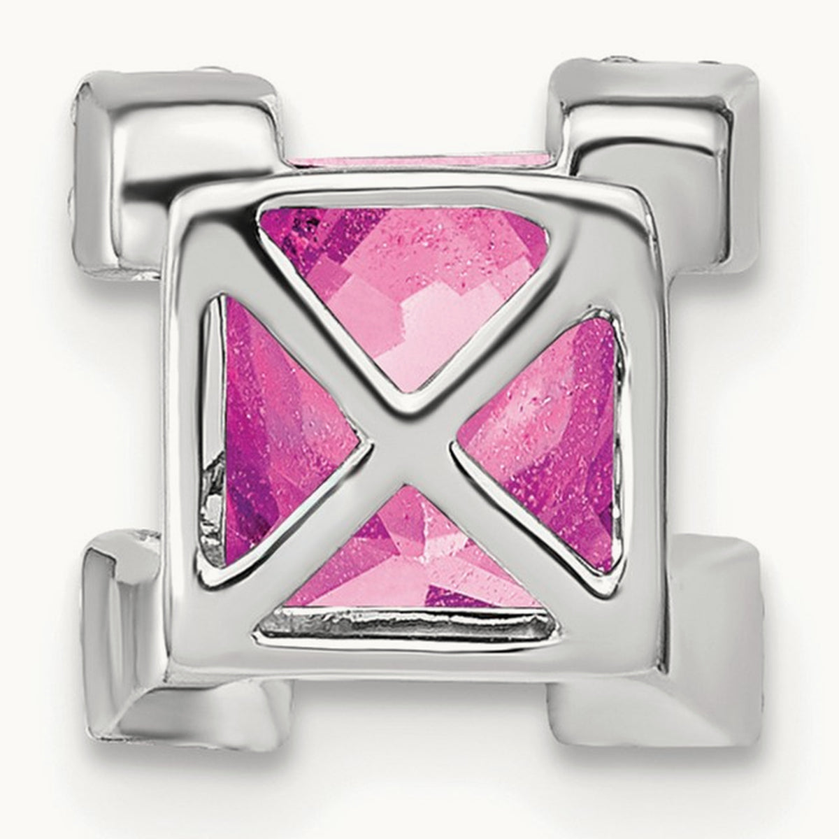 Square Created Pink Sapphire/Diamond Chain Slide, 14K White Gold