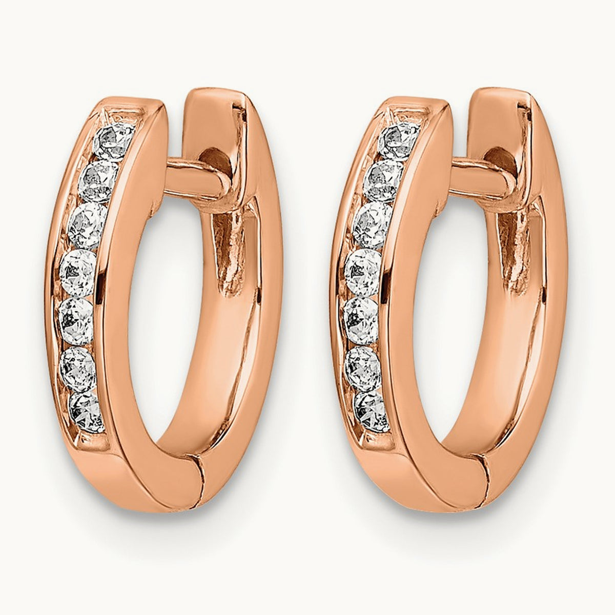 Polished Diamond Hinged Hoop Earrings — 14K Rose Gold