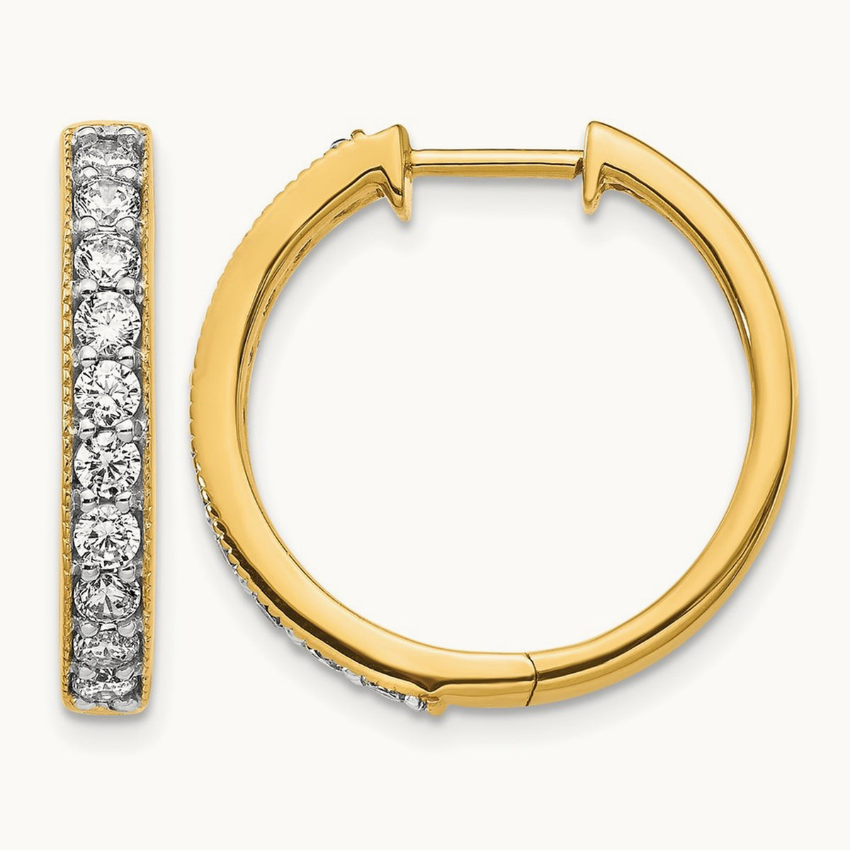 Diamond Milgrain Hinged Hoop Earrings — 14K Yellow Gold