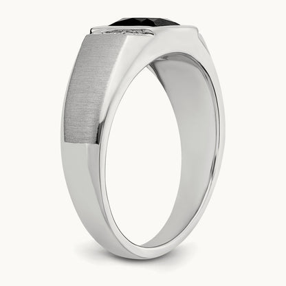 Onyx and Diamond Mens Ring, 14K White Gold