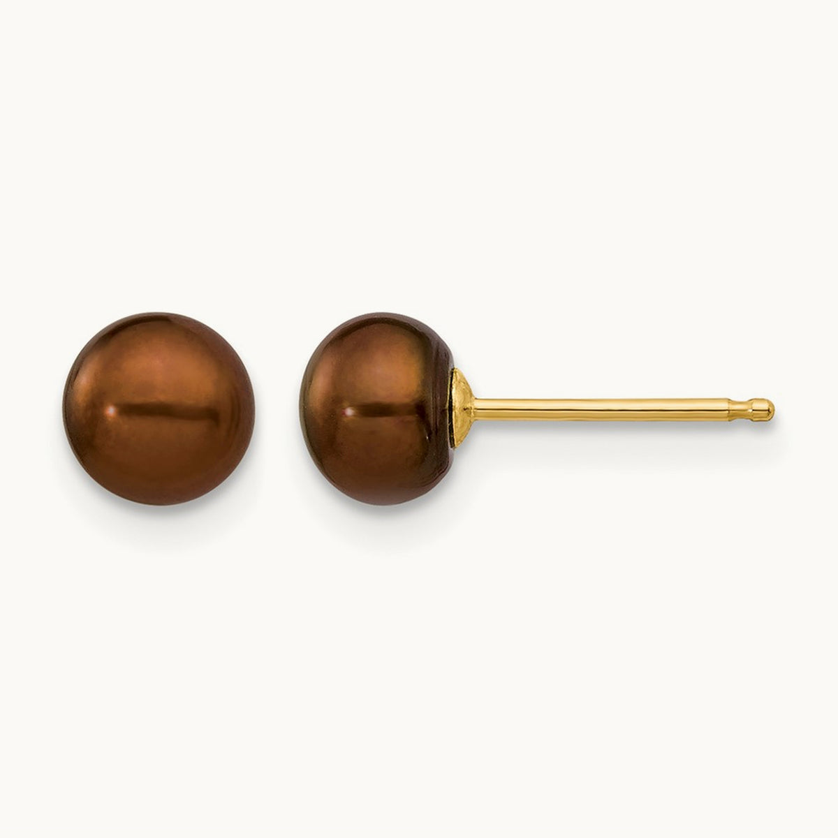 5- Brown Button Freshwater Cultured Pearl Stud Post Earrings, 6mm, 14K
