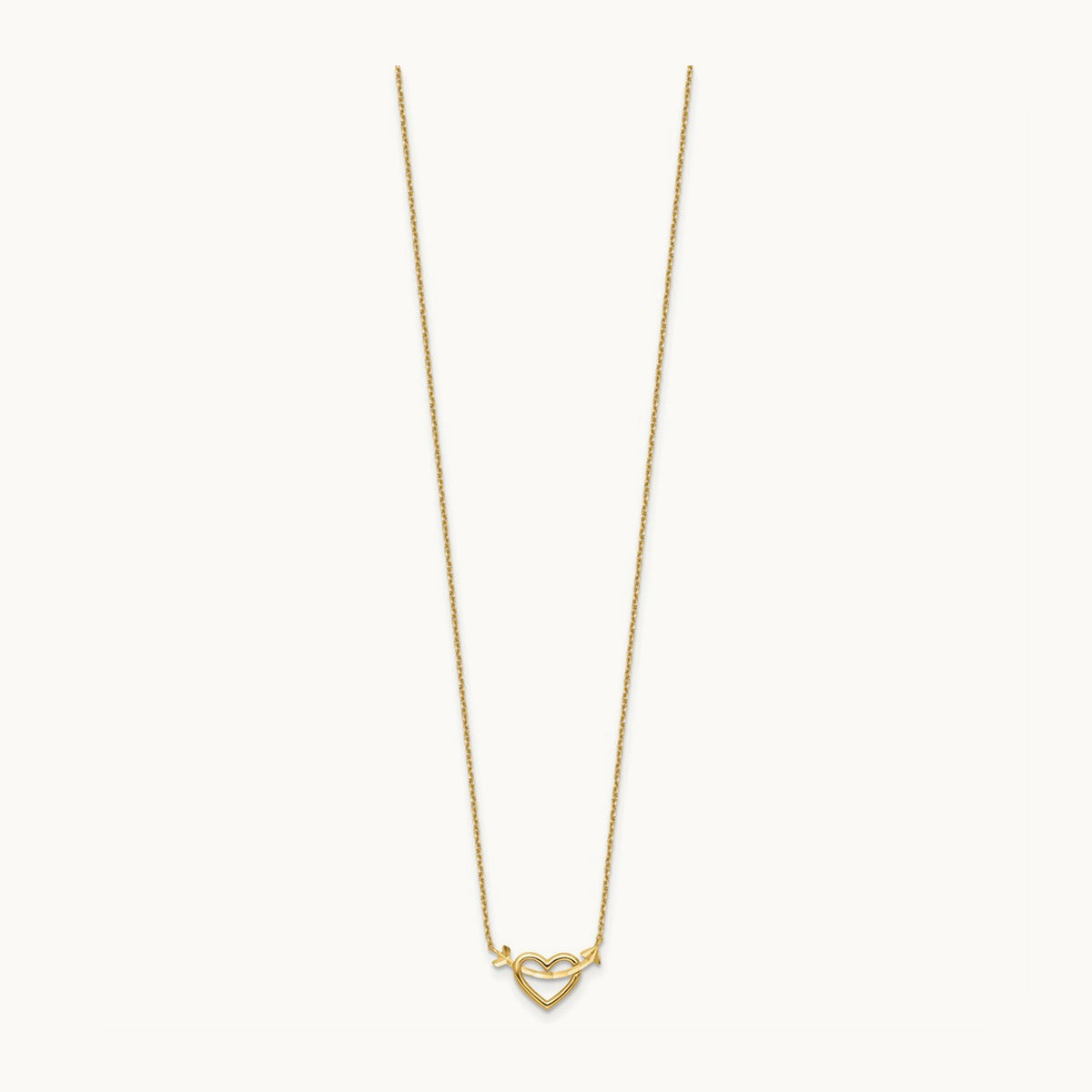 Polished Heart with Arrow 18in with 2in ext. Necklace, 14K