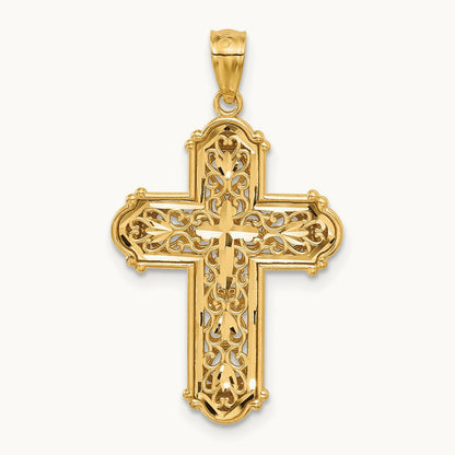 Rhodium Diamond-cut Reversible Cross Pendant — 31.3mm