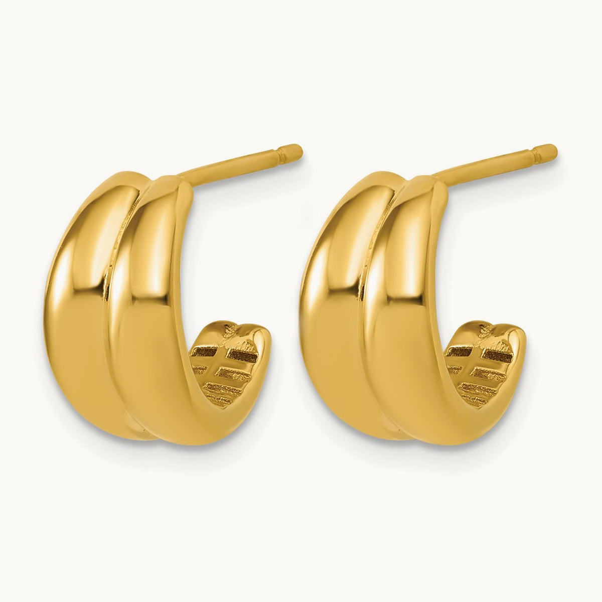 Polished Grooved J-Hoop Post Earrings, 14K — Leslie's
