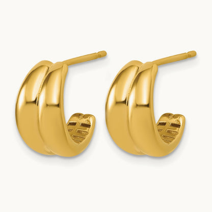 Polished Grooved J-Hoop Post Earrings, 14K — Leslie's