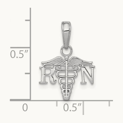 Textured RN Caduceus Charm, 14K White Gold