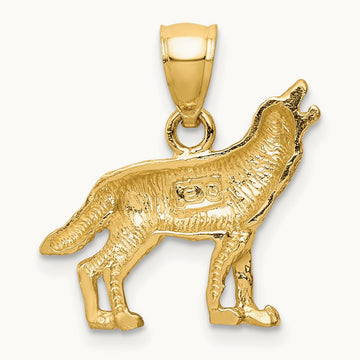 Diamond-cut Wolf Pendant, 14K