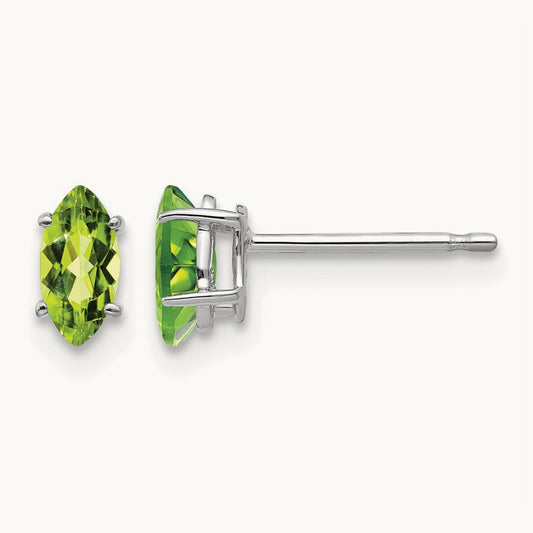 6x3mm Marquise Peridot earring, 14K White Gold