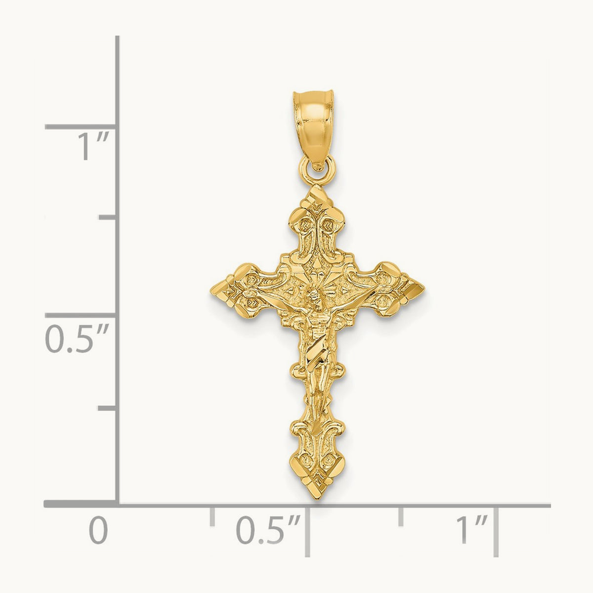 Crucifix W/ Fancy Edges Charm, 14K
