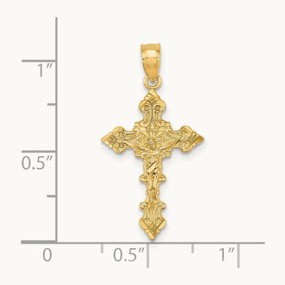 Crucifix W/ Fancy Edges Charm, 14K