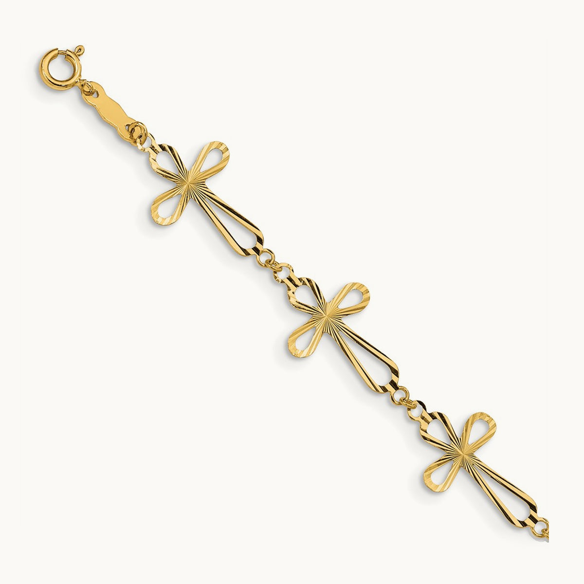 Diamond Cut Open Cross Bracelet, 14K