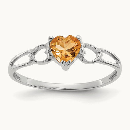 Citrine Birthstone Ring, 14K White Gold
