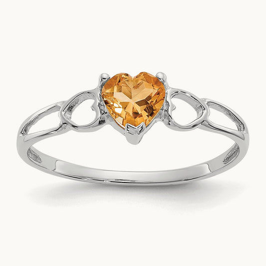 Citrine Birthstone Ring, 14K White Gold