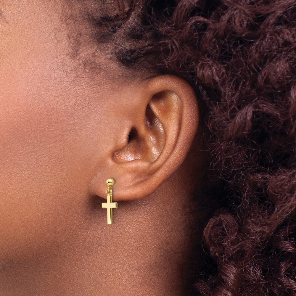 Polished Cross Earrings — 14K Yellow Gold, 18.5mm