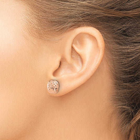 Polished Diamond-cut Puffed Square Post Earrings — 14K Rose Gold