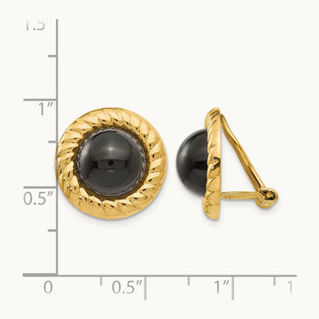 Omega Clip Non-Pierced Onyx Earrings, 14K