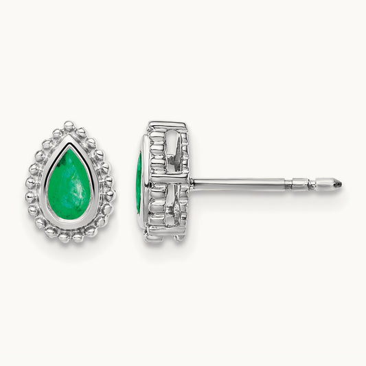 Pear Emerald Post Earrings — 14K White Gold