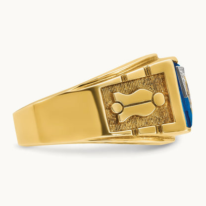 14ktt IBGoodman Men's Lab Cr. Sapphire & Dia Blue Lodge Masonic Ring