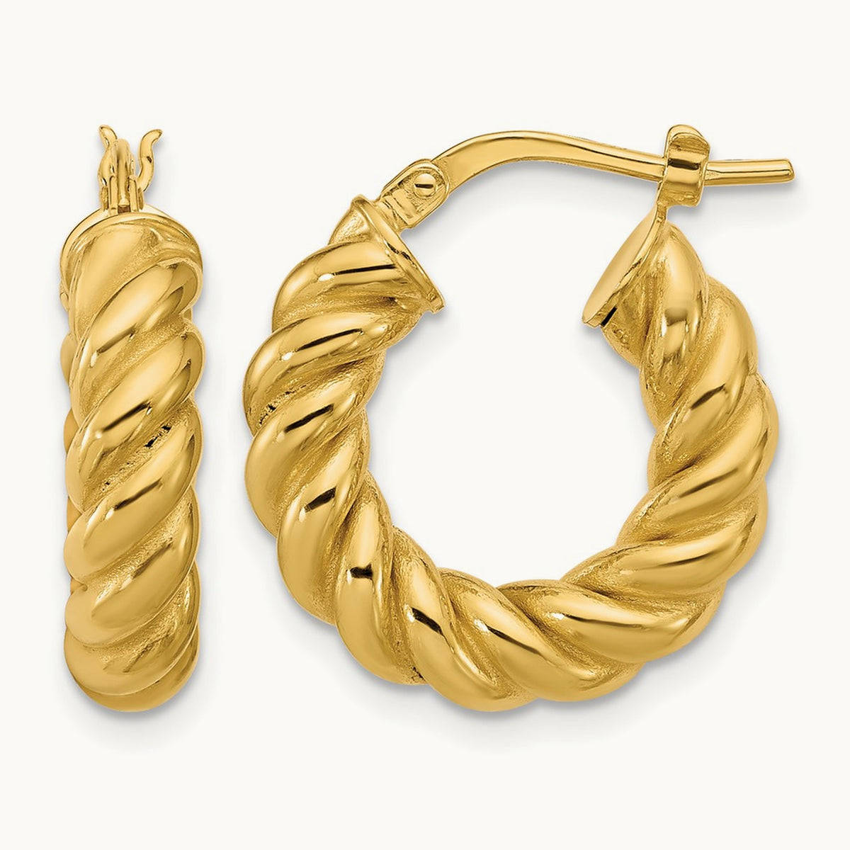 Polished and Twisted Round Hoop Earrings, 14K — Leslie's