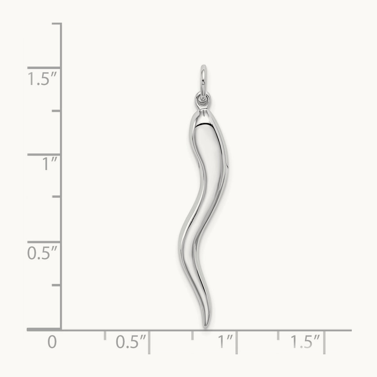 Solid Polished 3-D Large Italian Horn Charm, 14K White Gold