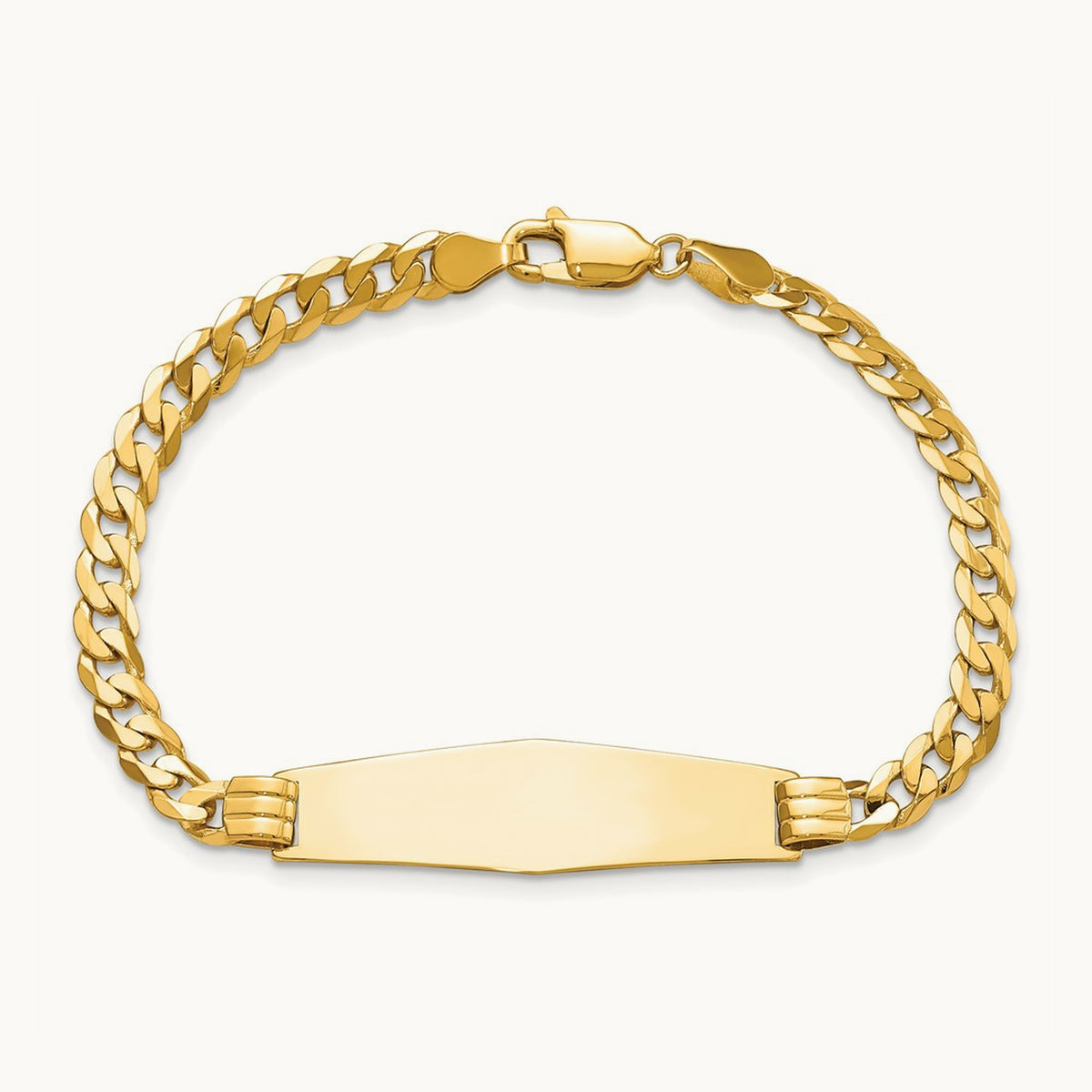 Curb Link Soft Diamond Shape ID Bracelet, 14K