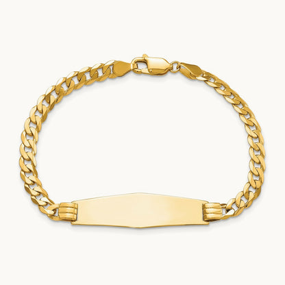 Curb Link Soft Diamond Shape ID Bracelet, 14K