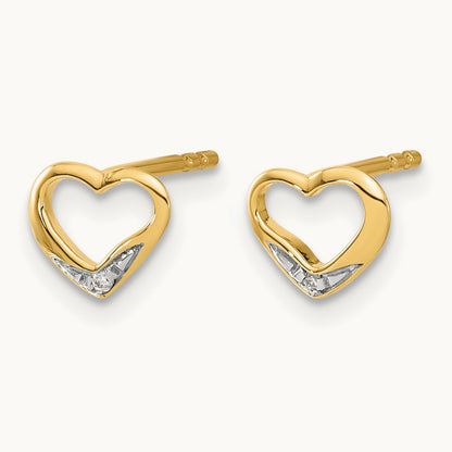 Diamond Heart Post Earrings with Rhodium — 5mm