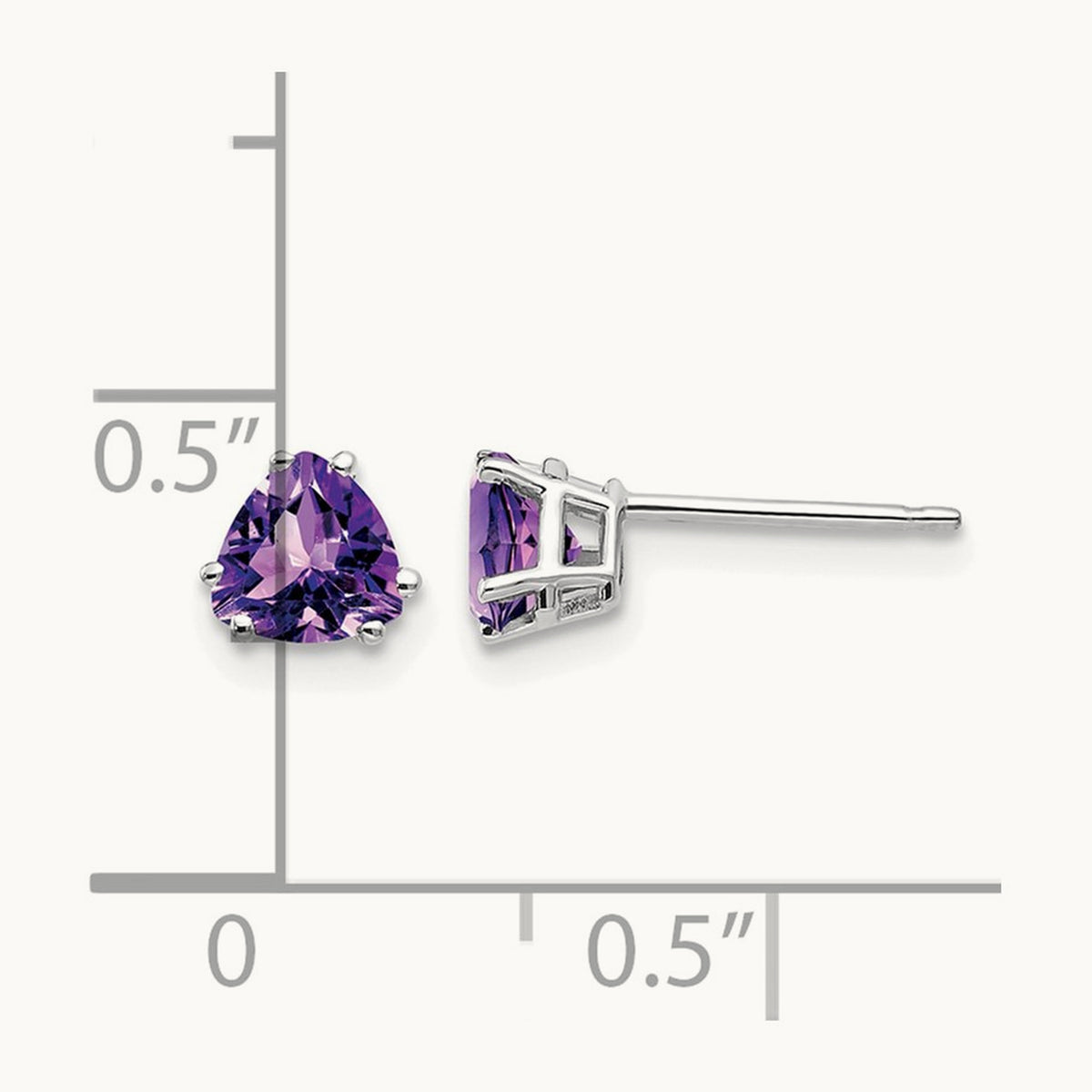 Trillion Amethyst Earrings, 5mm, 14K White Gold