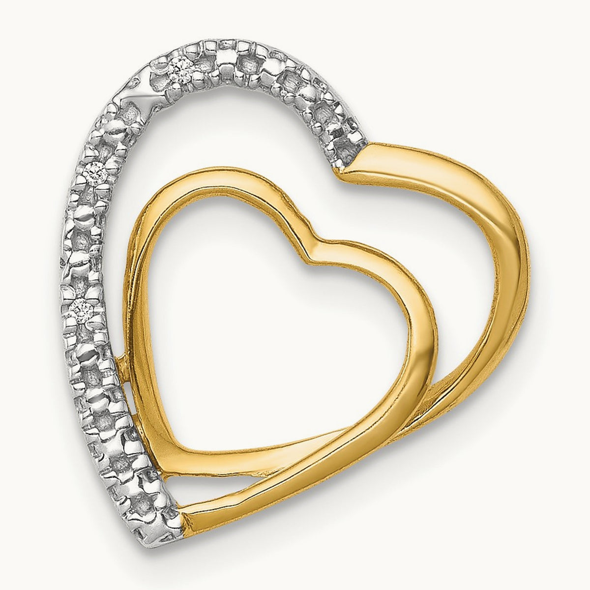 .01ct. Diamond Double Heart Chain Slide, 14K with Rhodium