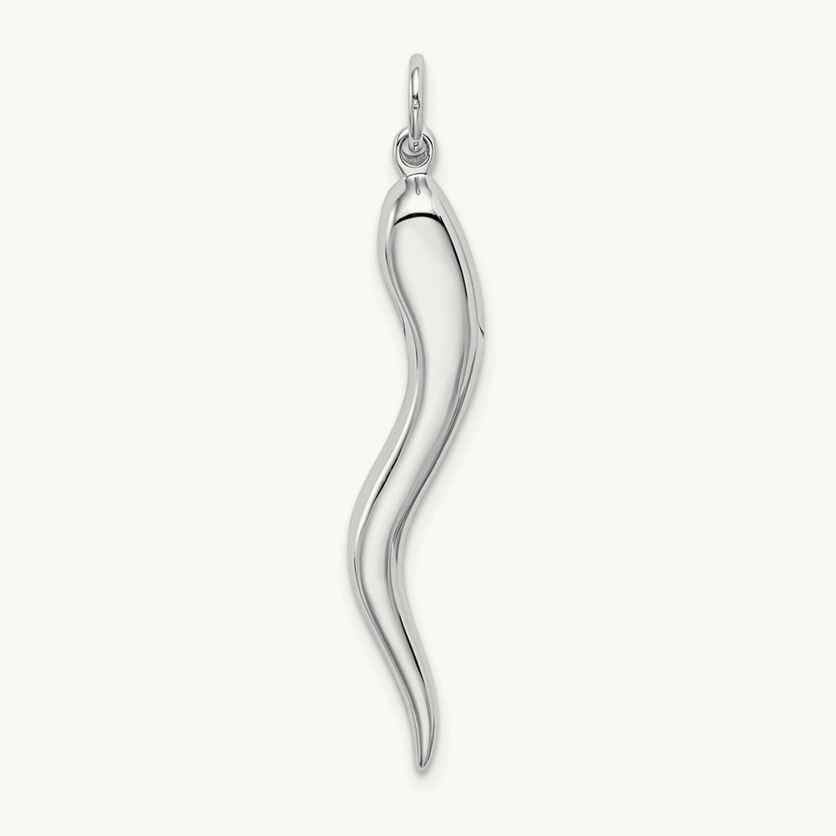 Solid Polished 3-D Large Italian Horn Charm, 14K White Gold