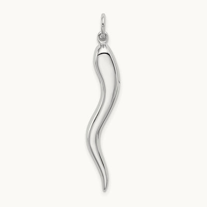 Solid Polished 3-D Large Italian Horn Charm, 14K White Gold