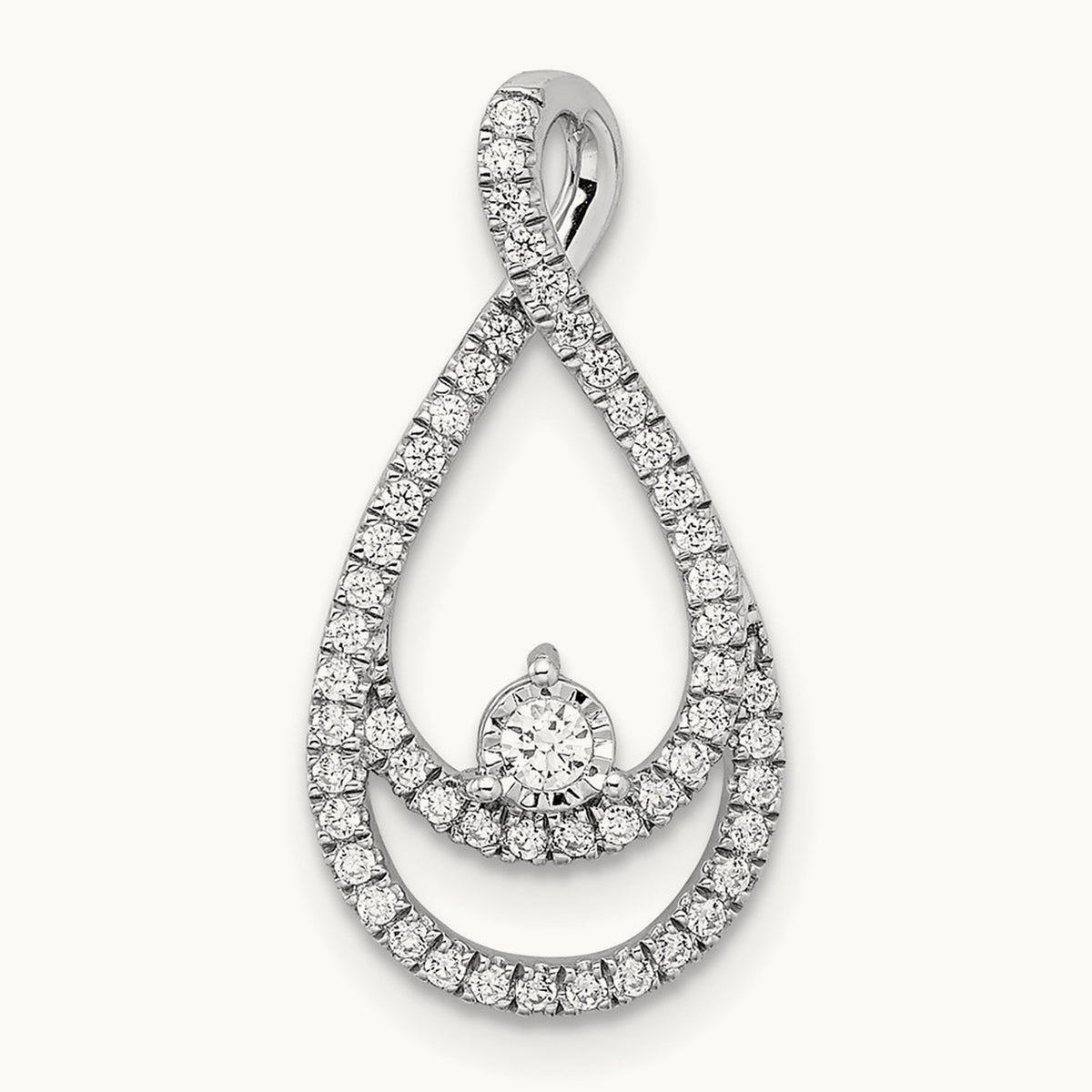 Diamond Teardrop Chain Slide, 14K White Gold