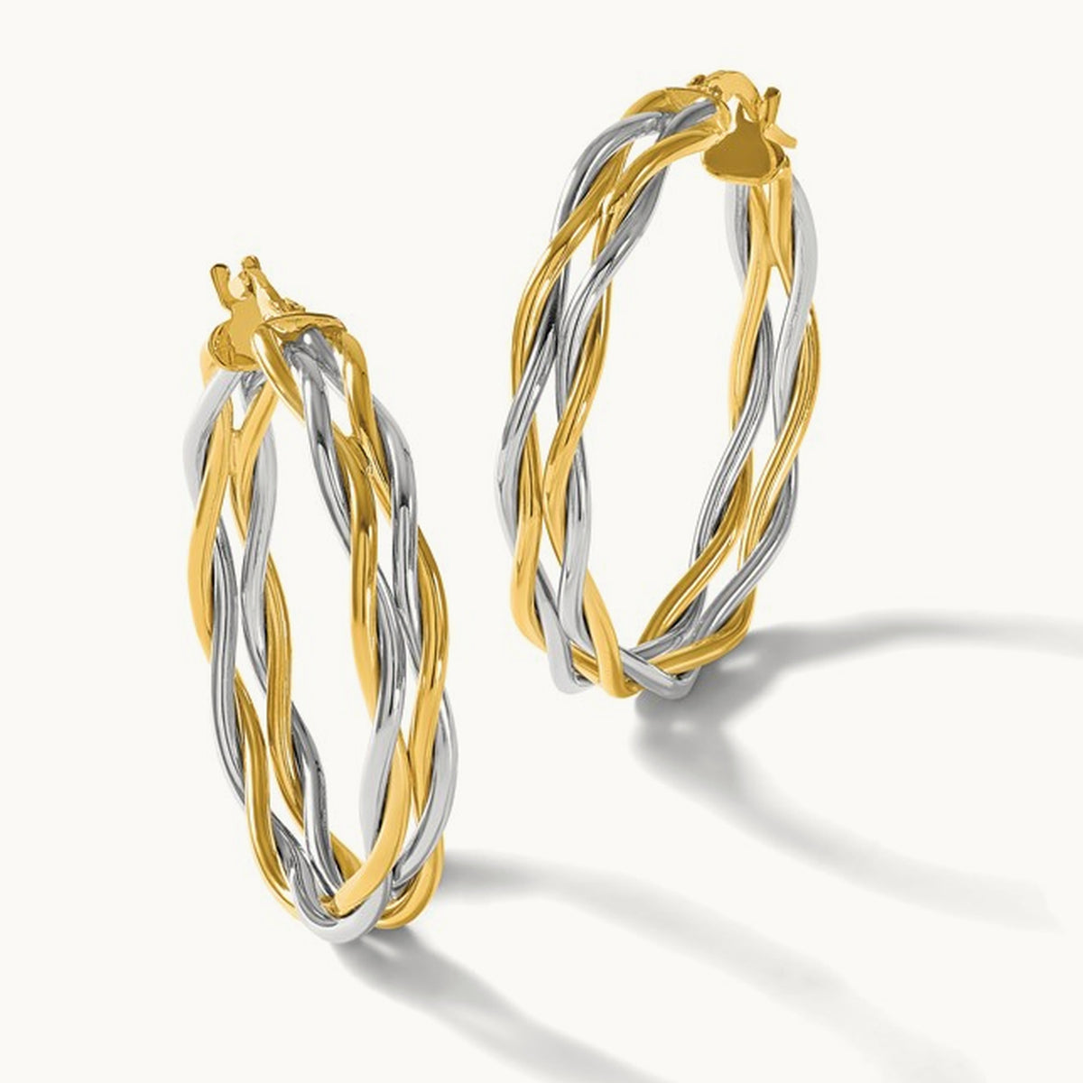 Polished Twisted Round Hoop Earrings with Rhodium — 30mm
