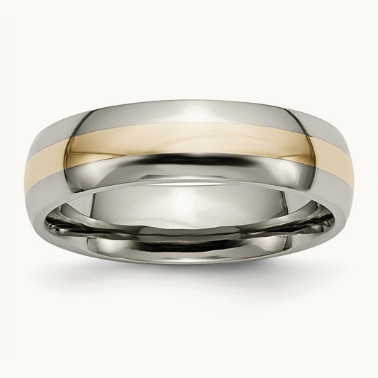 Polished w/ Inlay Band — 14K Two-Tone Gold, 6mm