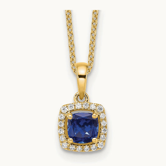 Created Sapphire Necklace, 0.10 ct tw Lab-Grown Diamond — 14K Yellow Gold