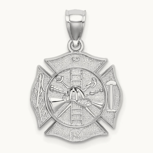 Reversible Fire Department Shield Pendant, 14K White Gold