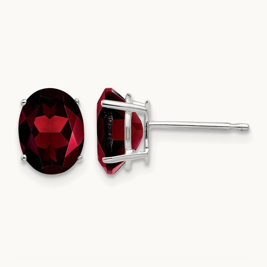 8x6mm Oval Garnet Earrings, 14K White Gold
