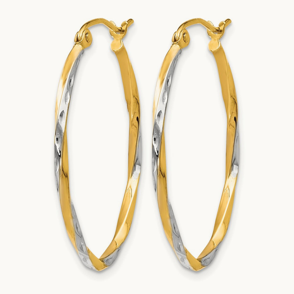 w/Rhodium Oval Hinged Hoop Earrings, 10K — Leslie's