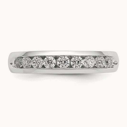 9-Stone Diamond Channel Band, 14K White Gold