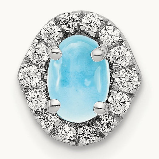 Diamond and Cabochon .73 Blue Topaz Pendant, 14K White Gold