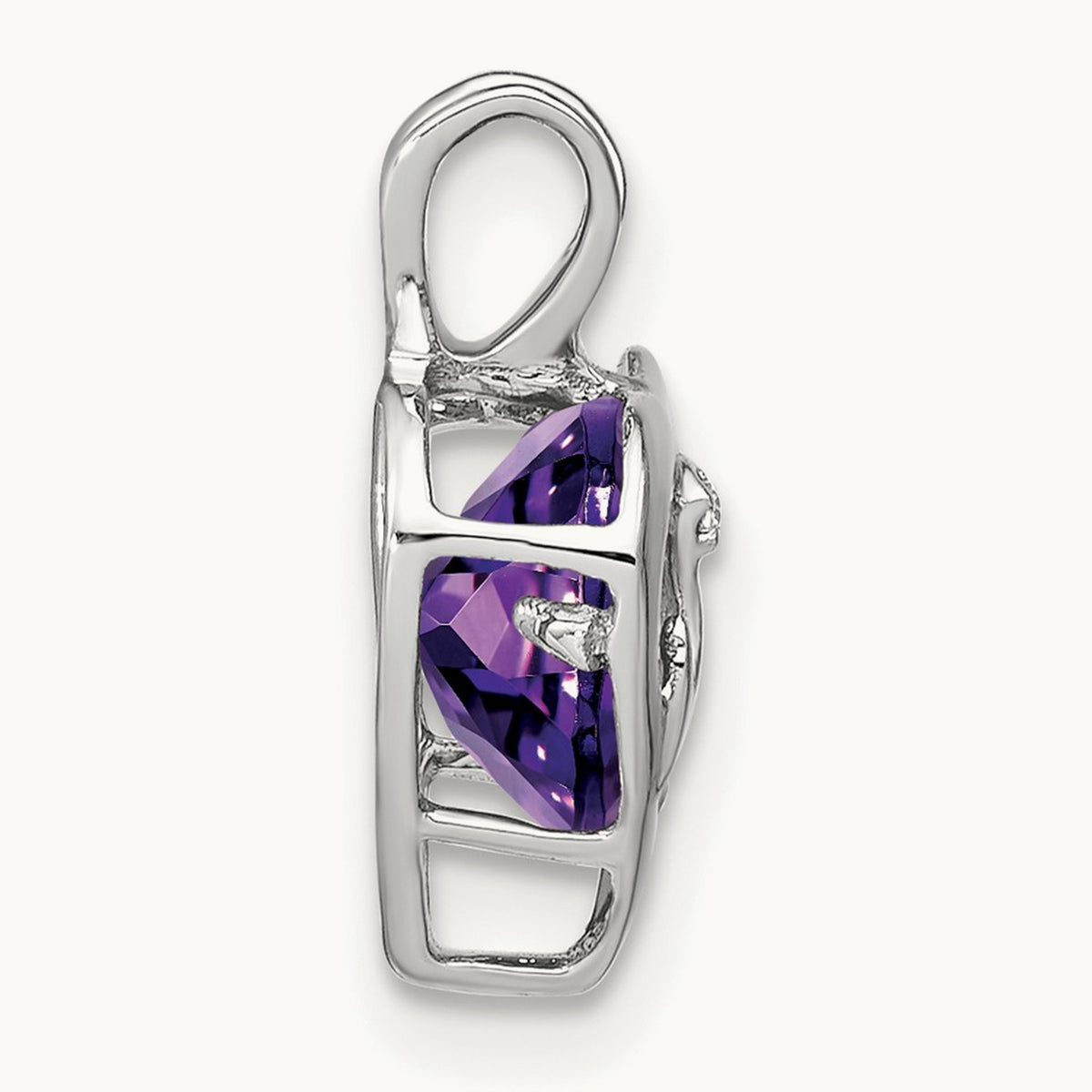 Amethyst and Diamond MOM Heart Pendant, 14K White Gold