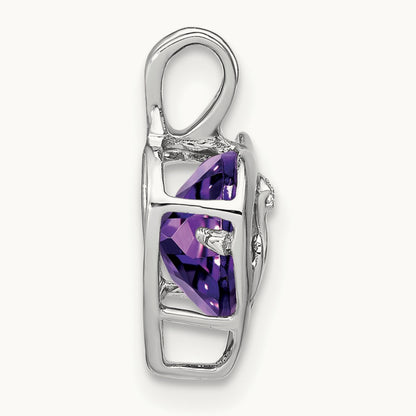 Amethyst and Diamond MOM Heart Pendant, 14K White Gold