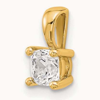 Cushion Four-Prong Pendant, 1/2-5 ct Lab-Grown Diamond — 14K Yellow Gold