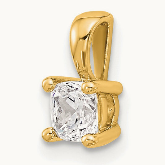 Cushion Four-Prong Pendant, 1/2-5 ct Lab-Grown Diamond — 14K Yellow Gold