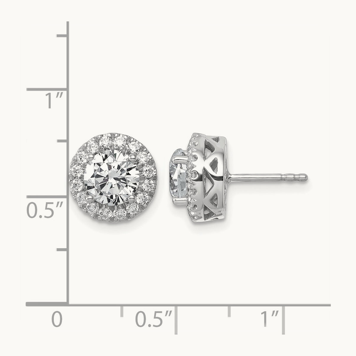 Round Halo Post Earrings, 2.50 ct tw Lab-Grown Diamond — 14K White Gold