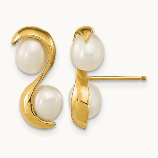 4- Rice FWC Pearl Post Earrings, 5mm, 14K