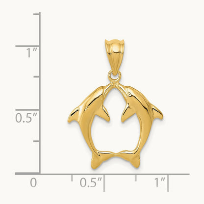 Two Dolphins Pendant, 14K