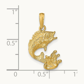Polished Bass Fish Pendant, 14K